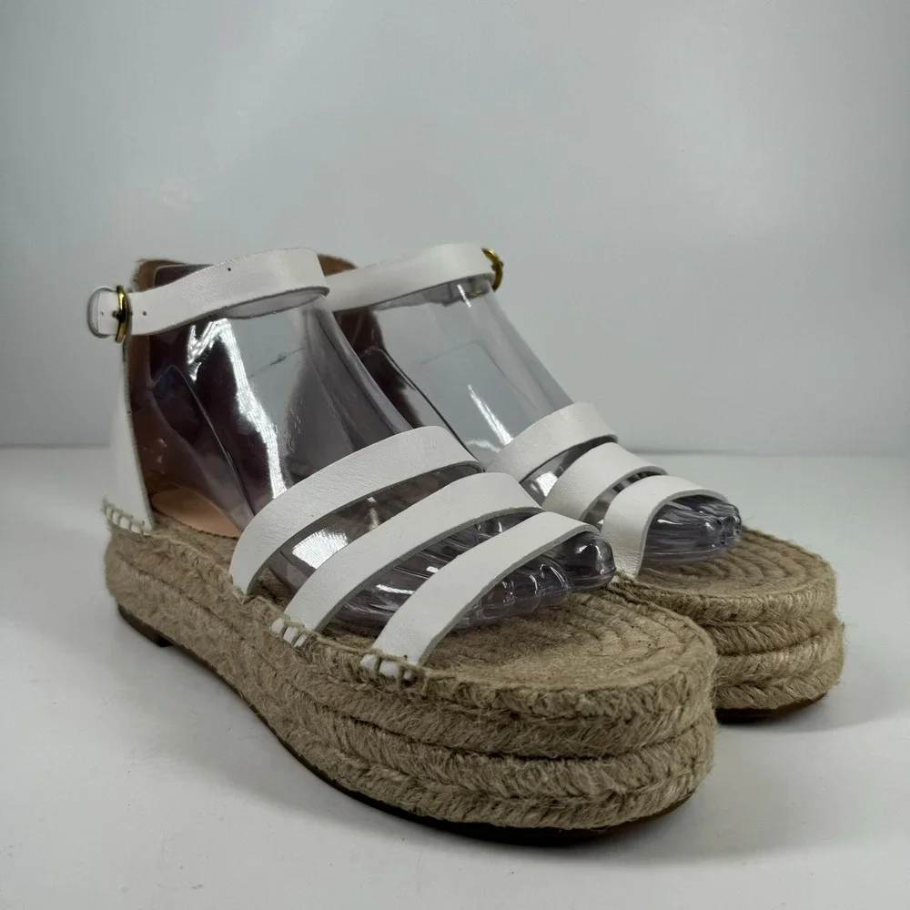 J. Crew Women's 8 White Leather Ankle Strap Gladiator Espadrille Flatform Sandal